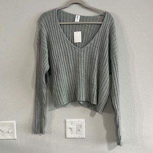 Ribbed Knit Gray Sweater - Cropped